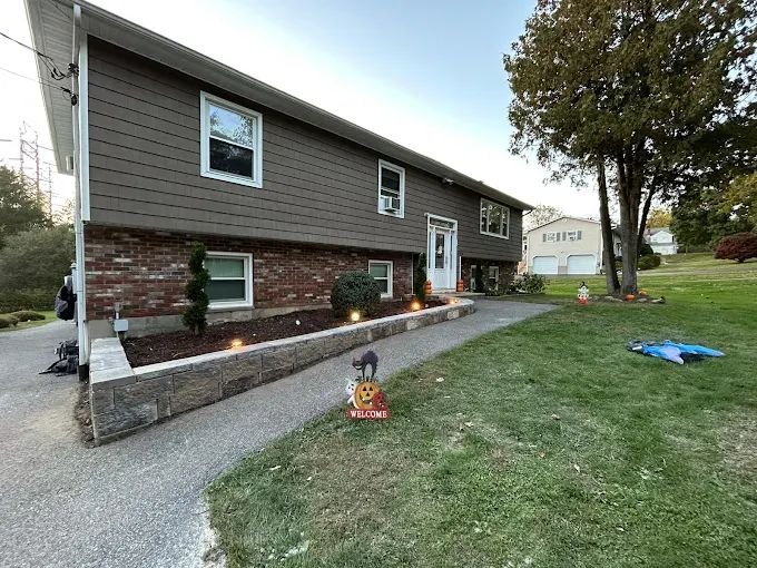 Block retaining wall with lighting — Manuel T Landscaping & Construction, Westchester NY